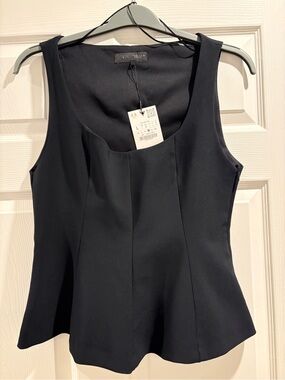 Zara Black Sleeveless Peplum Round-Neck Top
